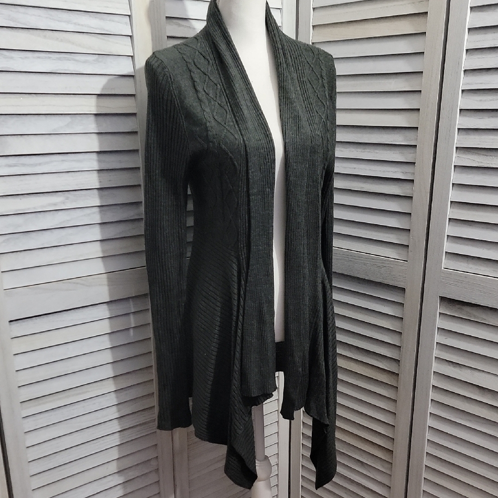🐞4/$10🐞 Women's Dark Gray Open High Low Design Long Knit Sweater/Cardigan